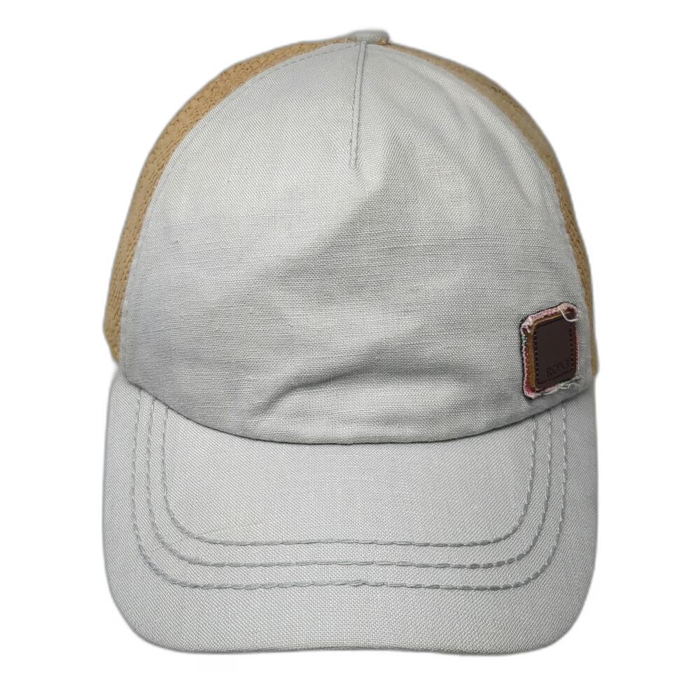 Roxy 5 Panel Gray Hat OSFM Woven Straw Back Floral Under Brim Strapback Patch